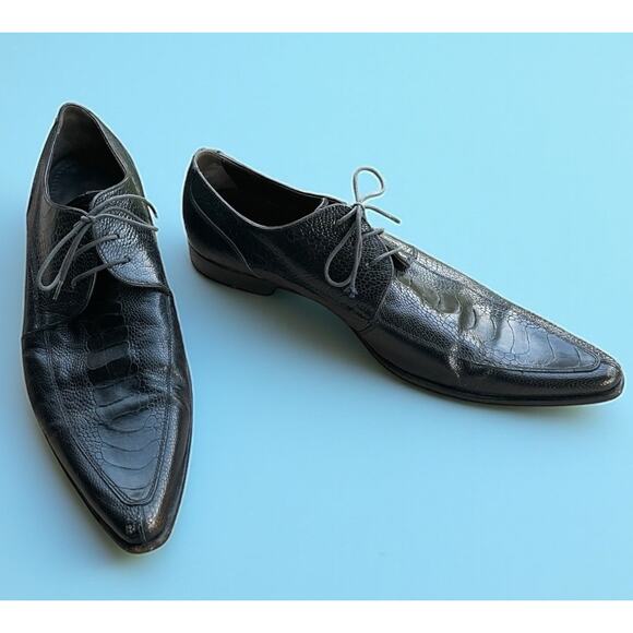 Dolce & Gabbana Pointy Toe Oxford Black Croc Leather Tie Shoes Mens 8.5 US Italy - Picture 5 of 13